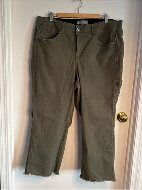 Wit & Wisdom Olive Utility Straight-Leg Pants Carpenter Raw Hem 20W Y2K